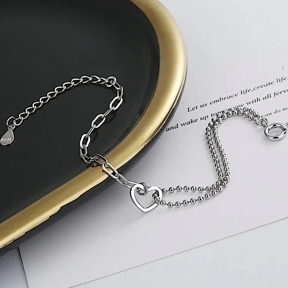 Sterling Silver Plated Heart Bracelet Chain Link Waterproof - Picture 5 of 7